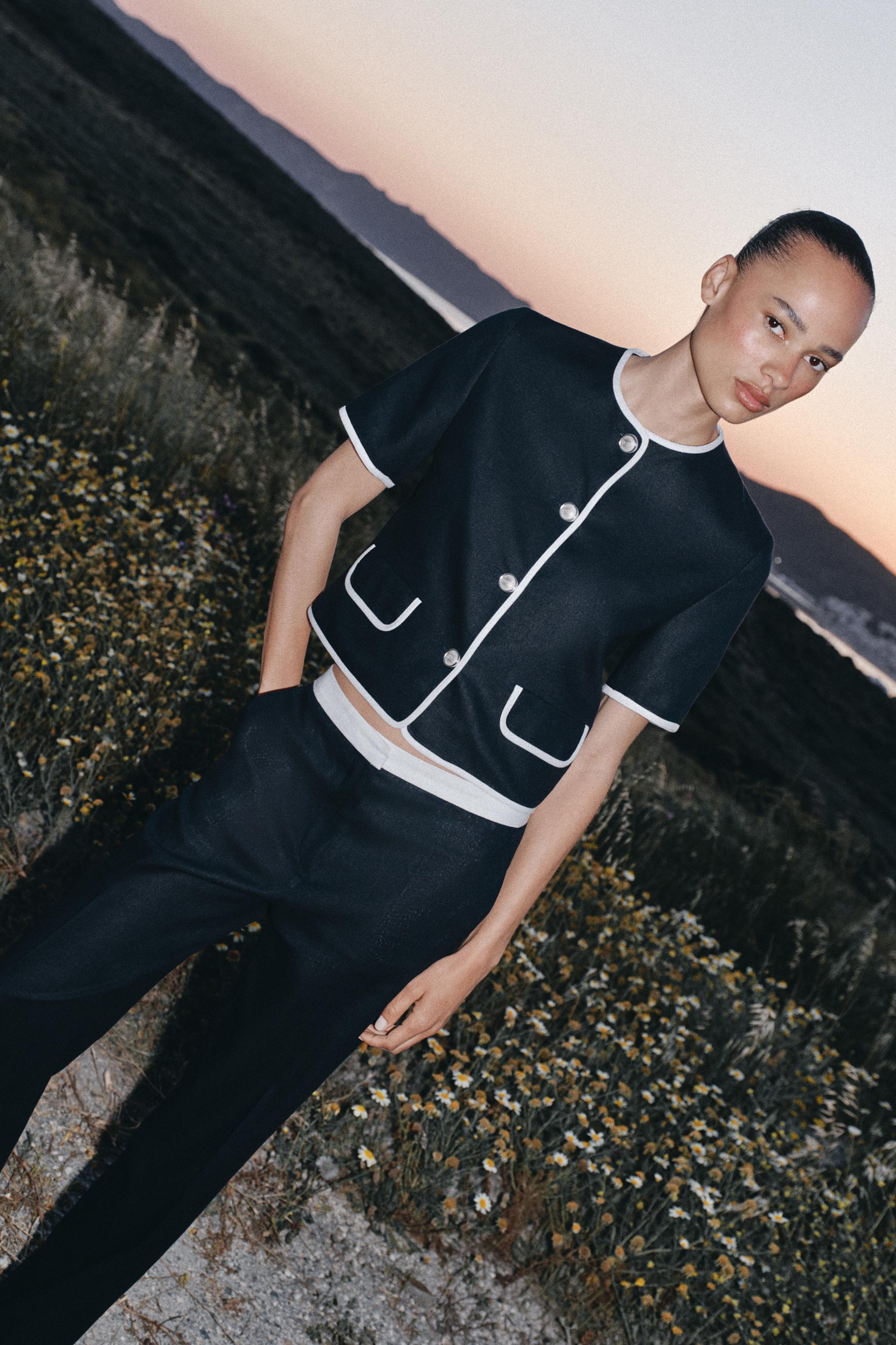 SHORT SLEEVE CONTRAST TRIM BLAZER